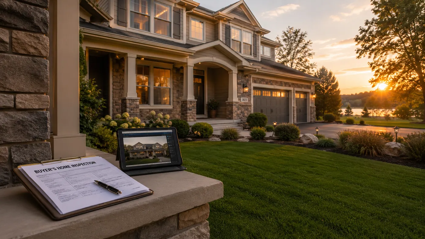 Inspection report on a tablet on a porch