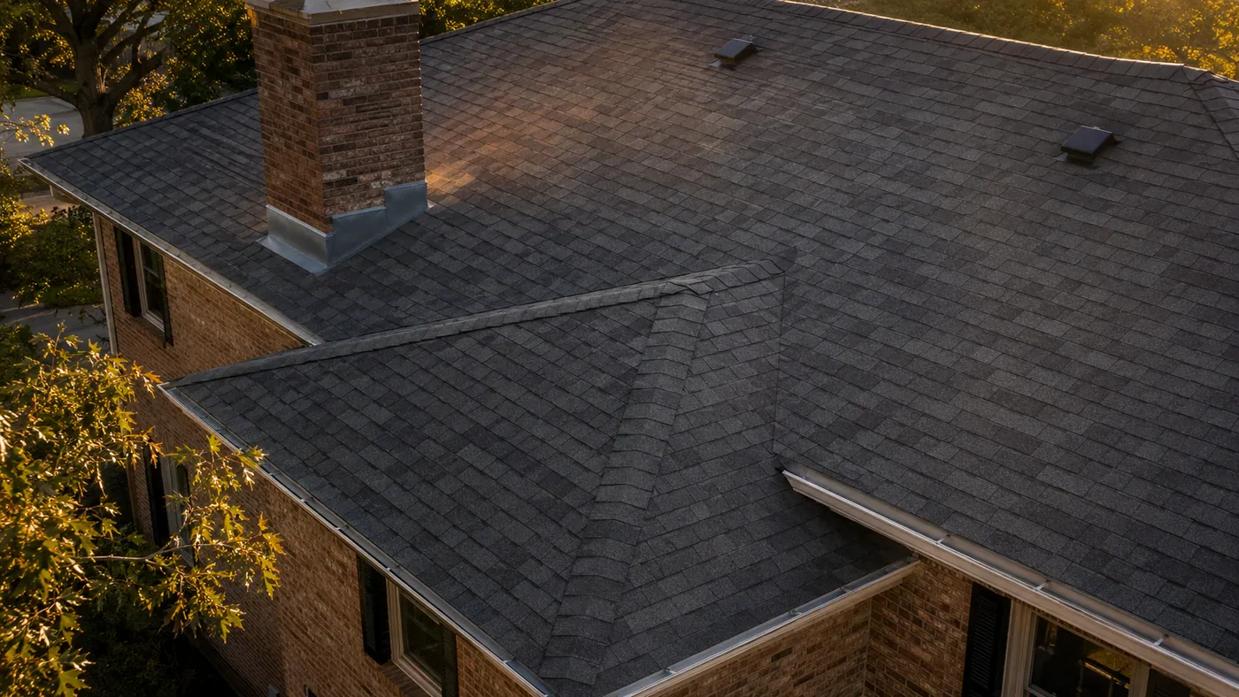 Shingle roof in afternoon light